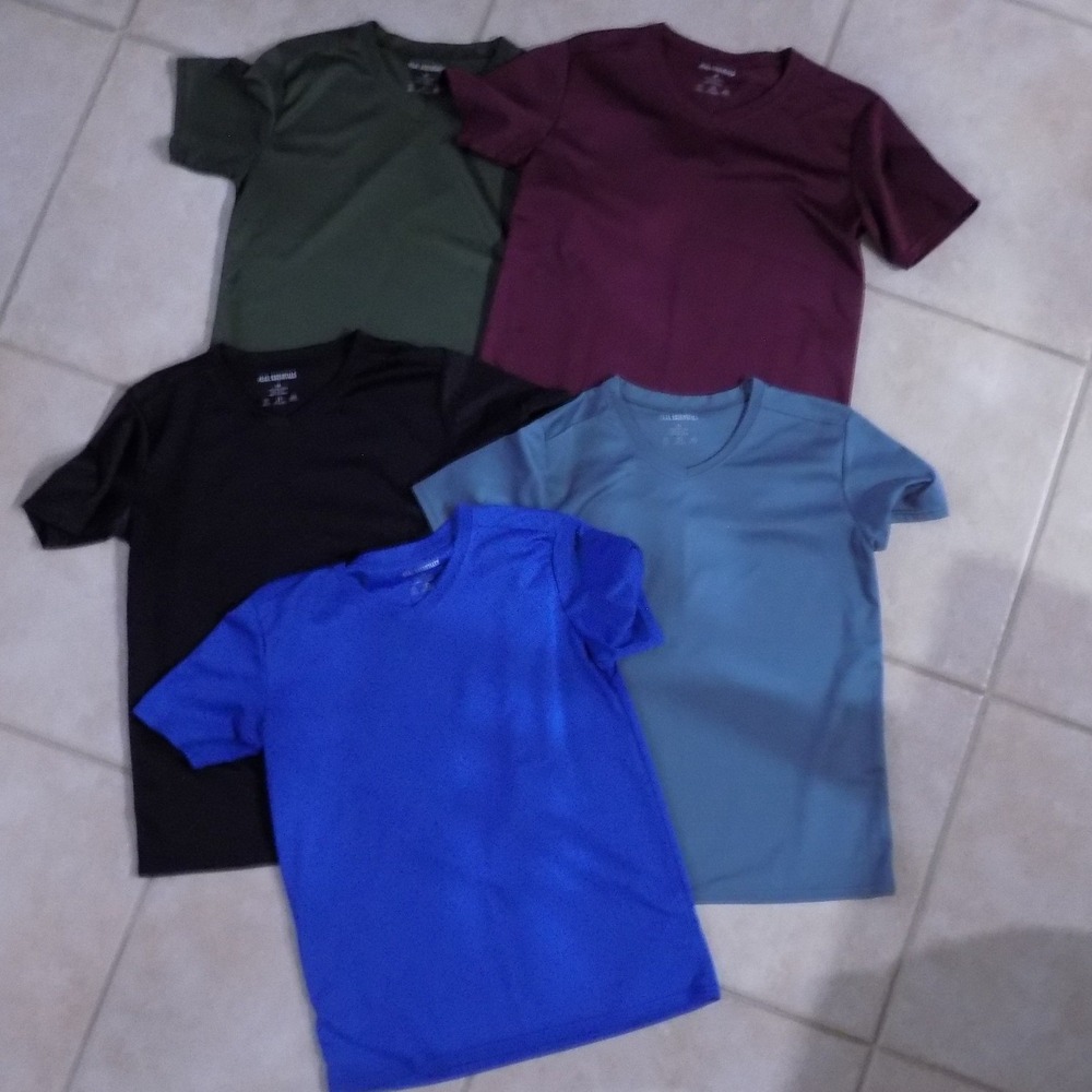 Real Essentials Mens V Neck T Shirt Bundle Green Blue‎ Black Burgundy Medium